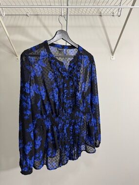 Torrid Black & Royal Blue Floral Sheer Blouse Size 1